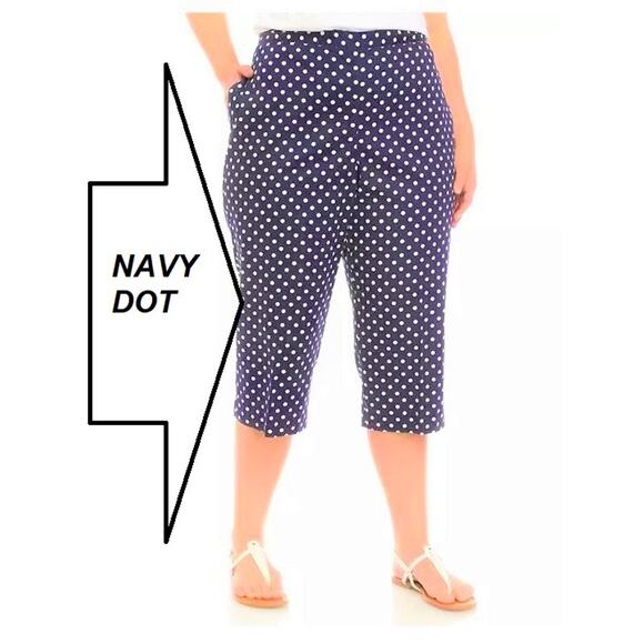 Alfred Dunner Pants Womens 24W Crop Pedal Pusher Capri Navy BluePolka Dot - Picture 1 of 10